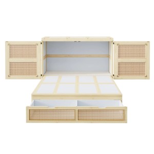 okwish Schrankbett 140x200cm mit Stauraumschubladen Wandbett Jugendzimmer Natur ohne Matratze