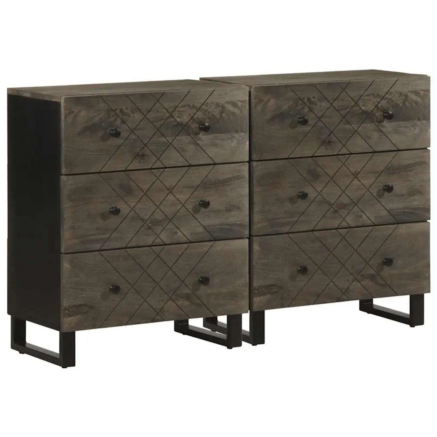 vidaXL Sideboards 2 Stk Schwarz 60x33x75 cm Massivholz Mango 3309998 günstig online kaufen