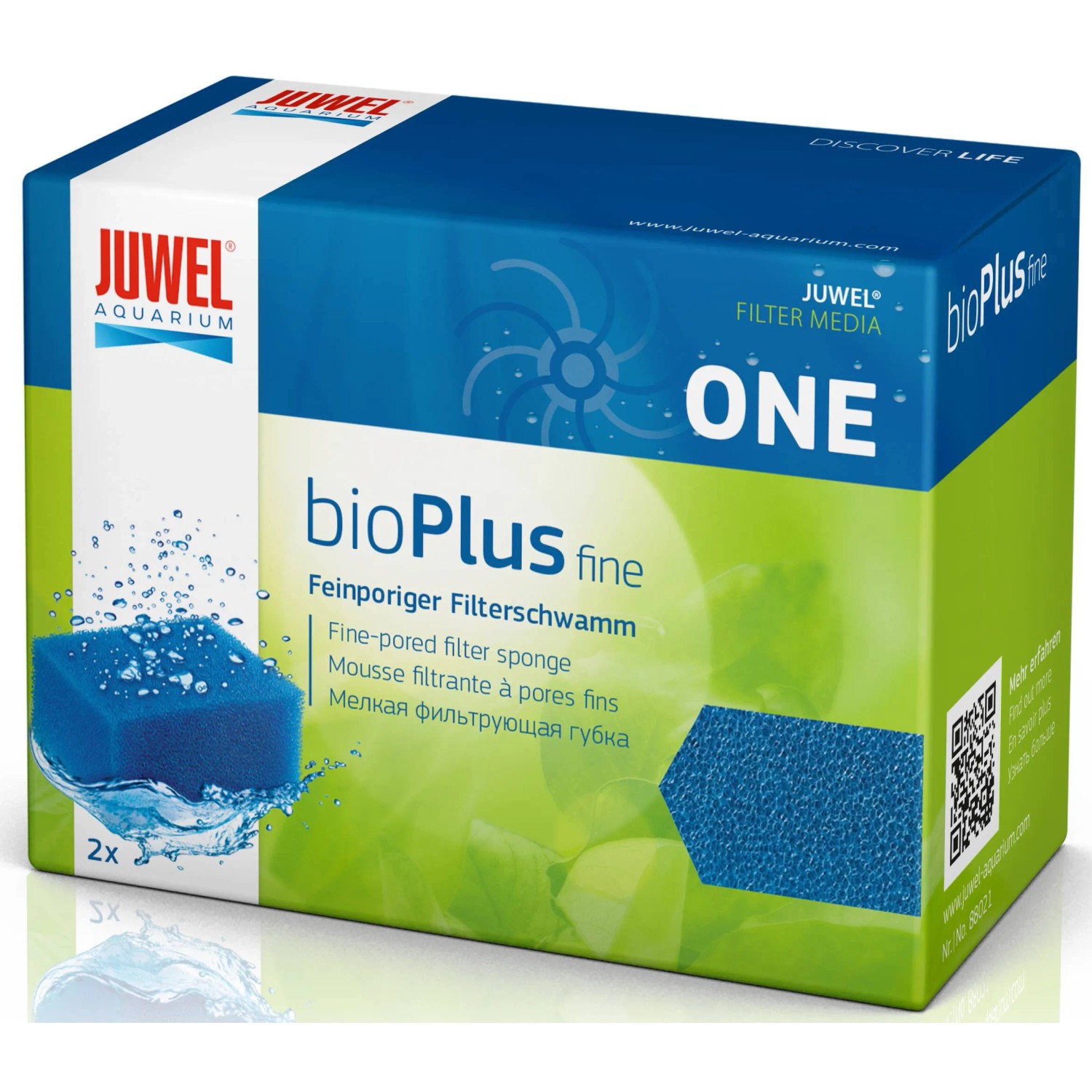 Juwel BioPlus Fine Filterschwamm für Aquarienfilter, blaue Schwämme in Verpackung.