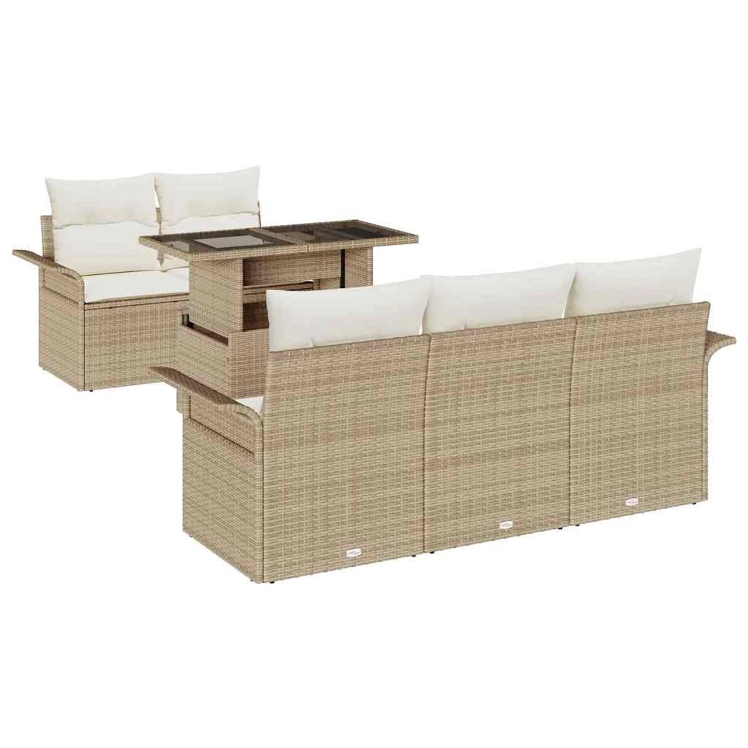 vidaXL Garten-Sofa-Set mit Kissen mit Speicher 6-Tlg Beige Poly Rattan 3356 günstig online kaufen