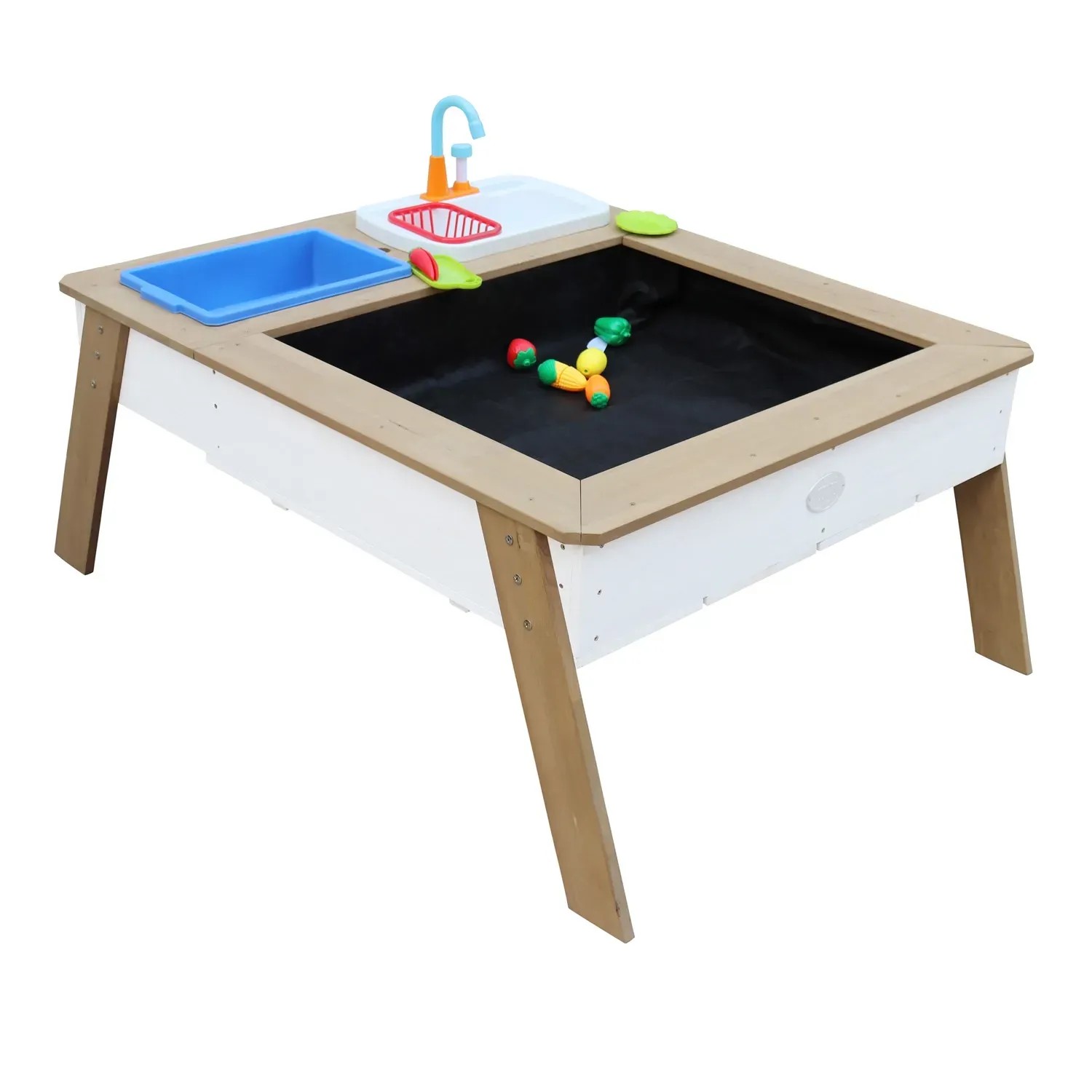 Axi Sand- und Wassertisch Linda, braun/weiß, mit Spielküche und Zubehör.