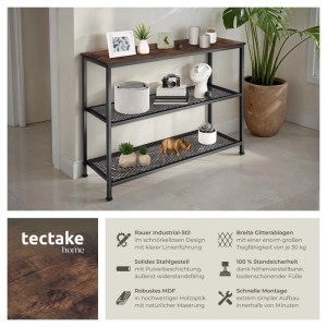 Tectake Konsolentisch Bristol Industrial Style Holz und Stahl  100 x 30 x 81 cm Industrial Holz Dunkel  Rustikal