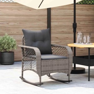 vidaXL Garten-Schaukelstuhl mit Kissen Grau Poly Rattan 4104195