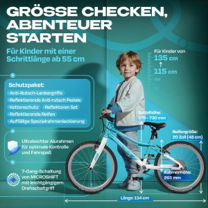 PROMETHEUS BIKES Kinderfahrrad 20 Zoll PRO ab 6 Jahren Ultraleicht 7-Gang Premium Blau Weiß