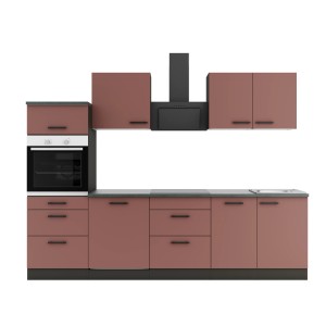 Moderne OPTIFIT Küchenzeile Nizza407 in Rostrot, 270 cm breit, ohne E-Geräte.