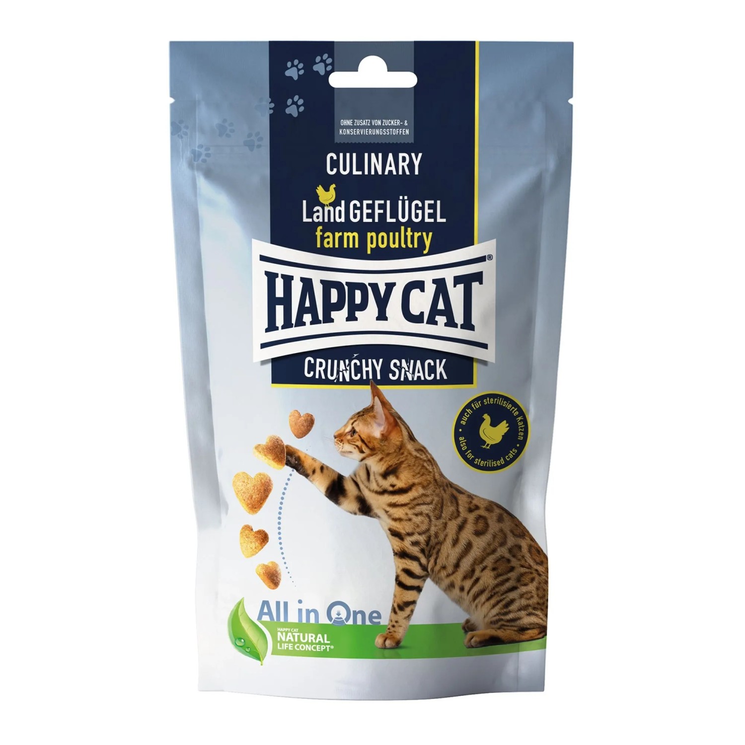 Happy Cat Katzen-Ergänzungsfutter Crunchy Snack Land Geflügel 70 g