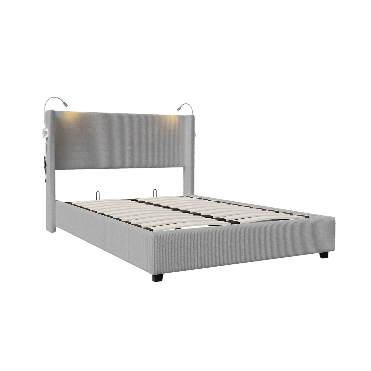 PXloue Bettrahmen Polsterbett 140x200cm mit Hydraulischem Stauraum Grau