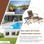 Rattan Sonnenliege mit ausziehbarer Fußstütze und klappbarem Beistelltisch. Set aus Akazienholz und PE-Geflecht.