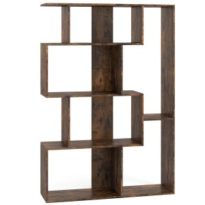Costway Geometrische Holzregal Bücherregal mit Kippsicherungen Braun