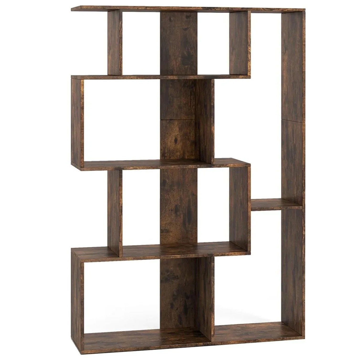 Costway Geometrische Holzregal Bücherregal mit Kippsicherungen Braun günstig online kaufen