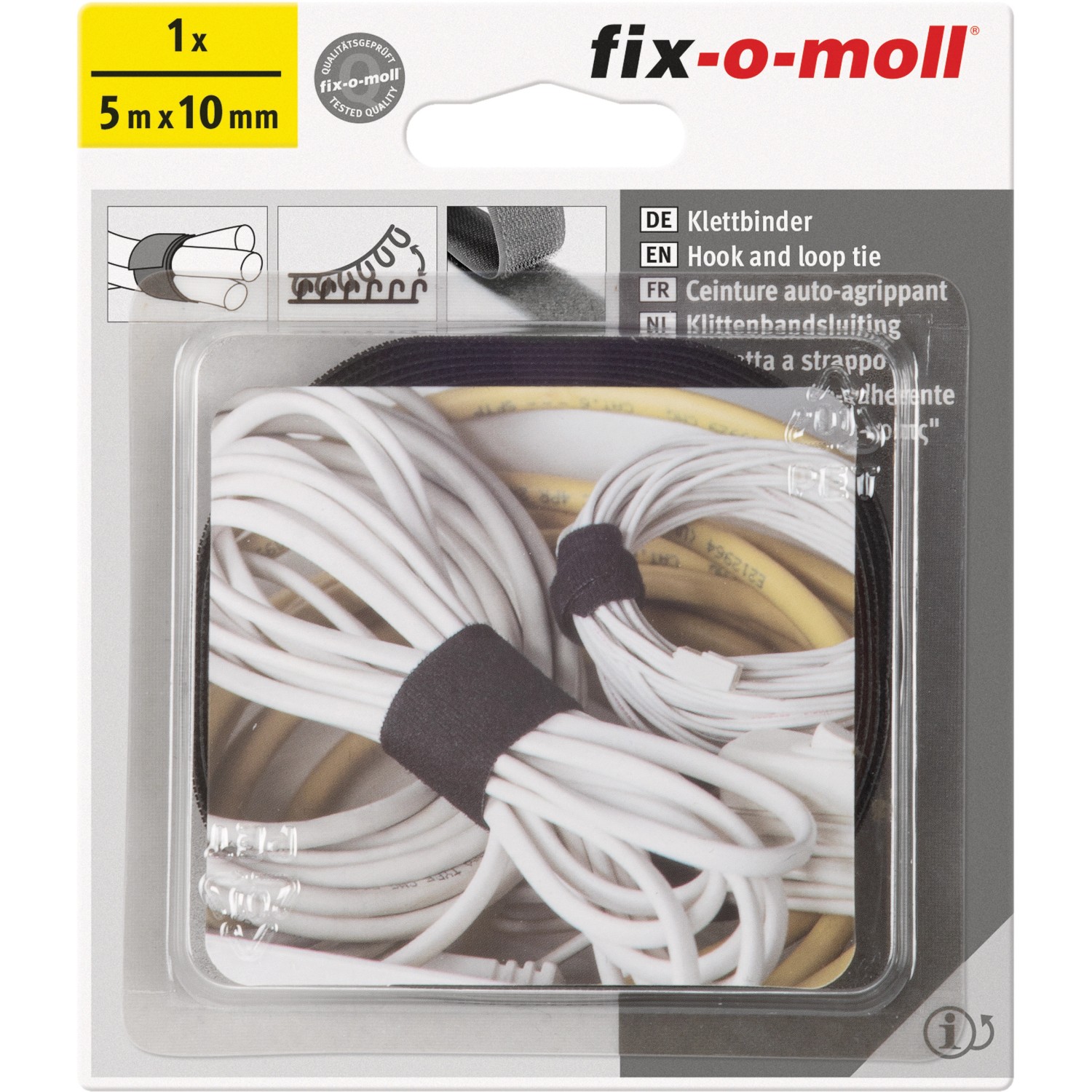 Fix-o-moll Klett-Binder Schwarz 5 m x 10 mm