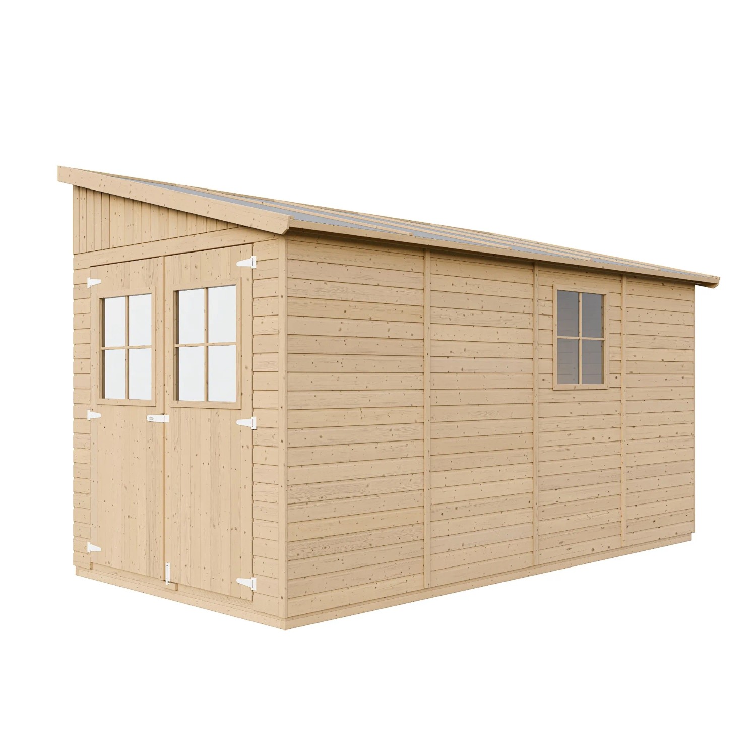 Timbela Anbau-Gartenhaus M340 aus Holz, 8 m², ohne Seitenwand und Boden.