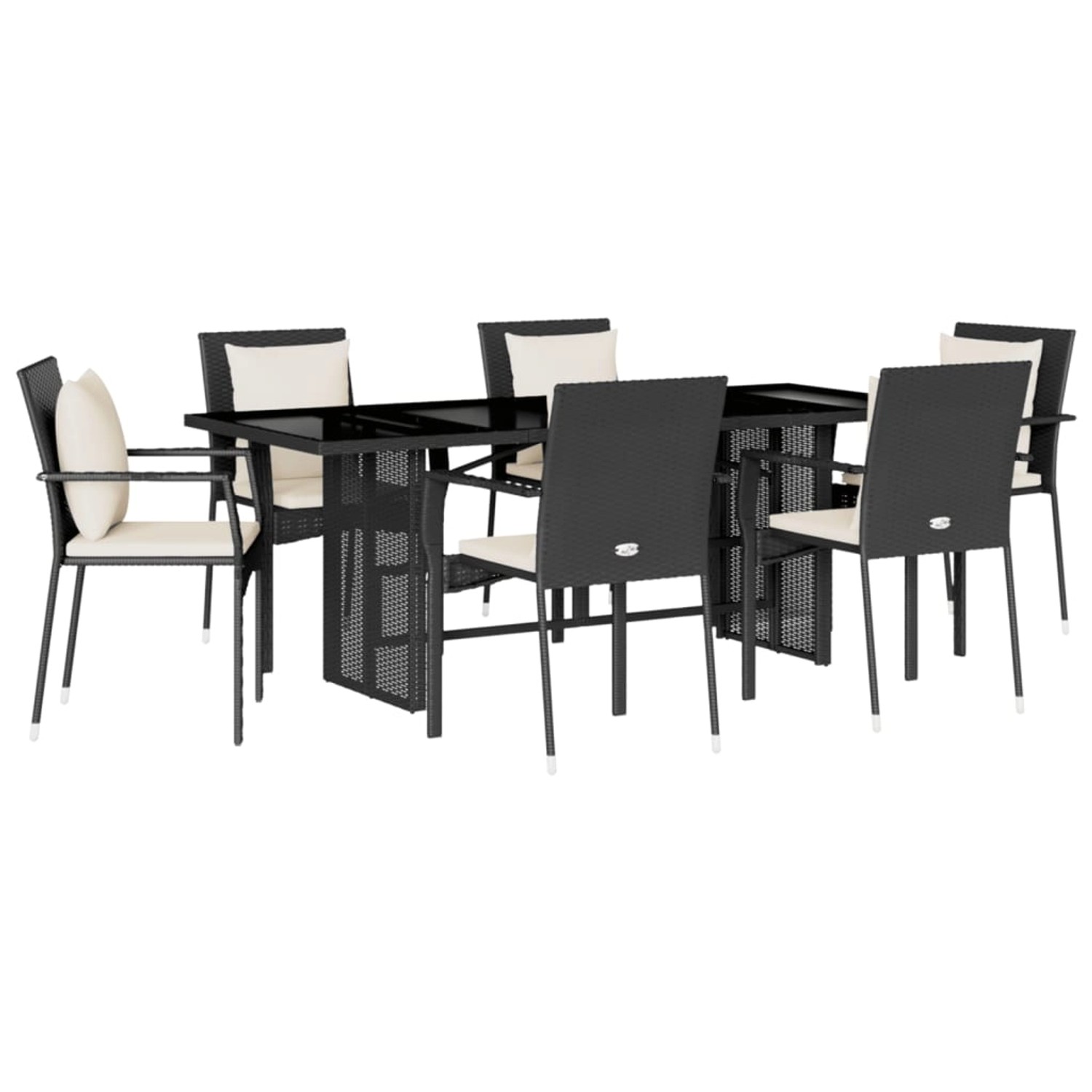 vidaXL 7-Tlg Garten-Essgruppe mit Kissen Schwarz Poly Rattan 3213490 günstig online kaufen