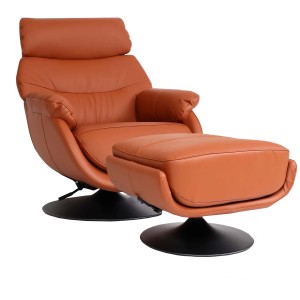 Brauner MCW Relaxsessel K99 mit Hocker, drehbar und mit Wippfunktion.