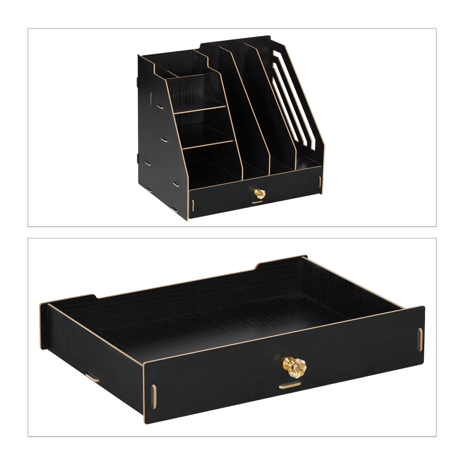 Relaxdays Schreibtisch-Organizer MDF Schwarz mit Stehsammler 29,5 cm x 33 cm x 24 cm 1,4 kg