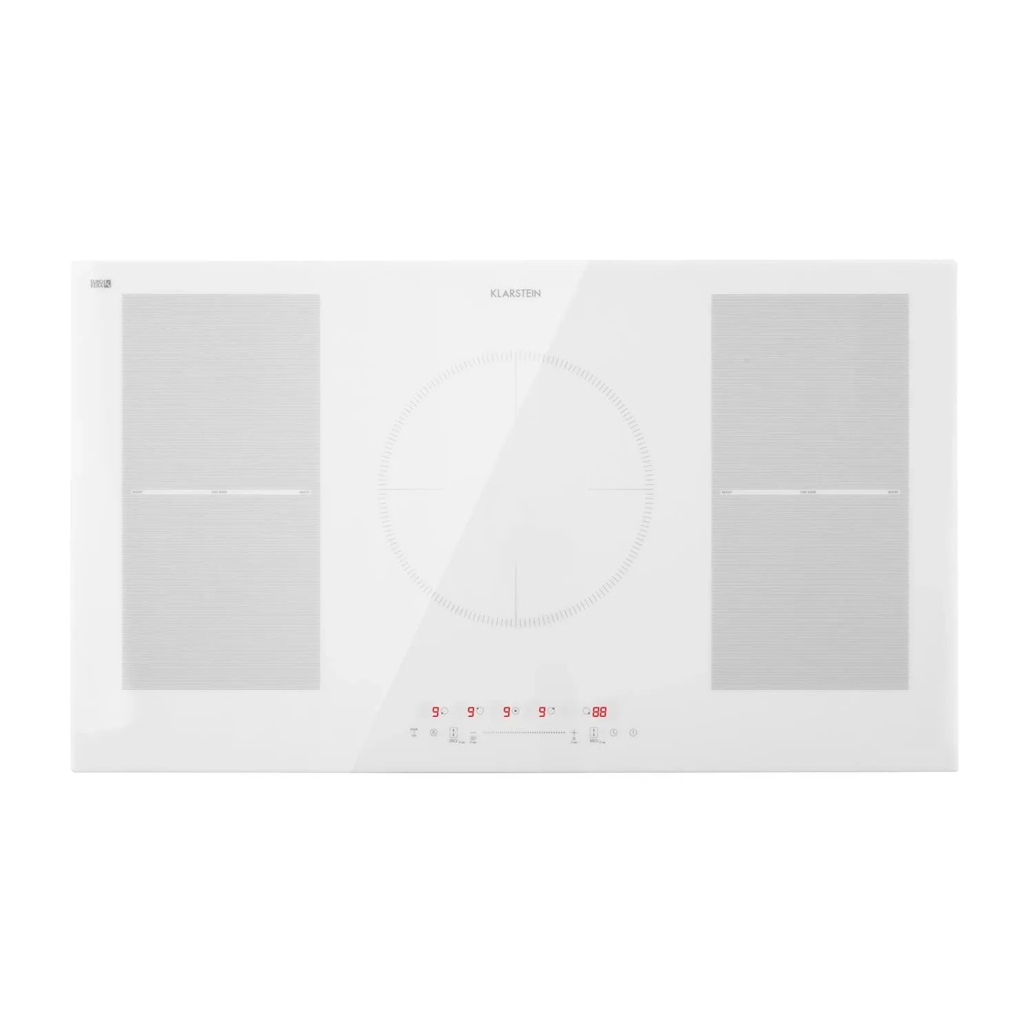 Klarstein Delicatessa 90 Flex Einbaukochfeld Induktion 5 Zonen 7400 W Autark Weißes Glas