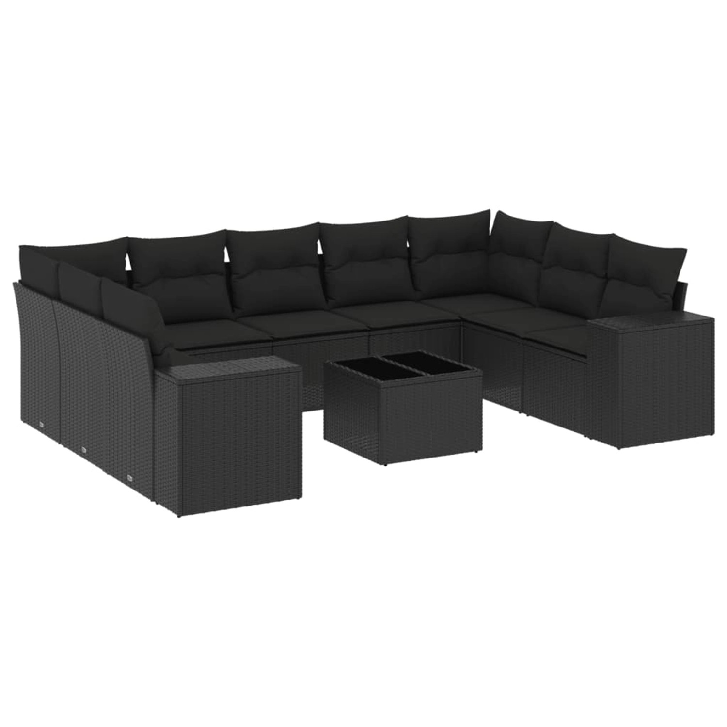 vidaXL 10-Tlg Garten-Sofagarnitur mit Kissen Schwarz Poly Rattan 3255342 günstig online kaufen