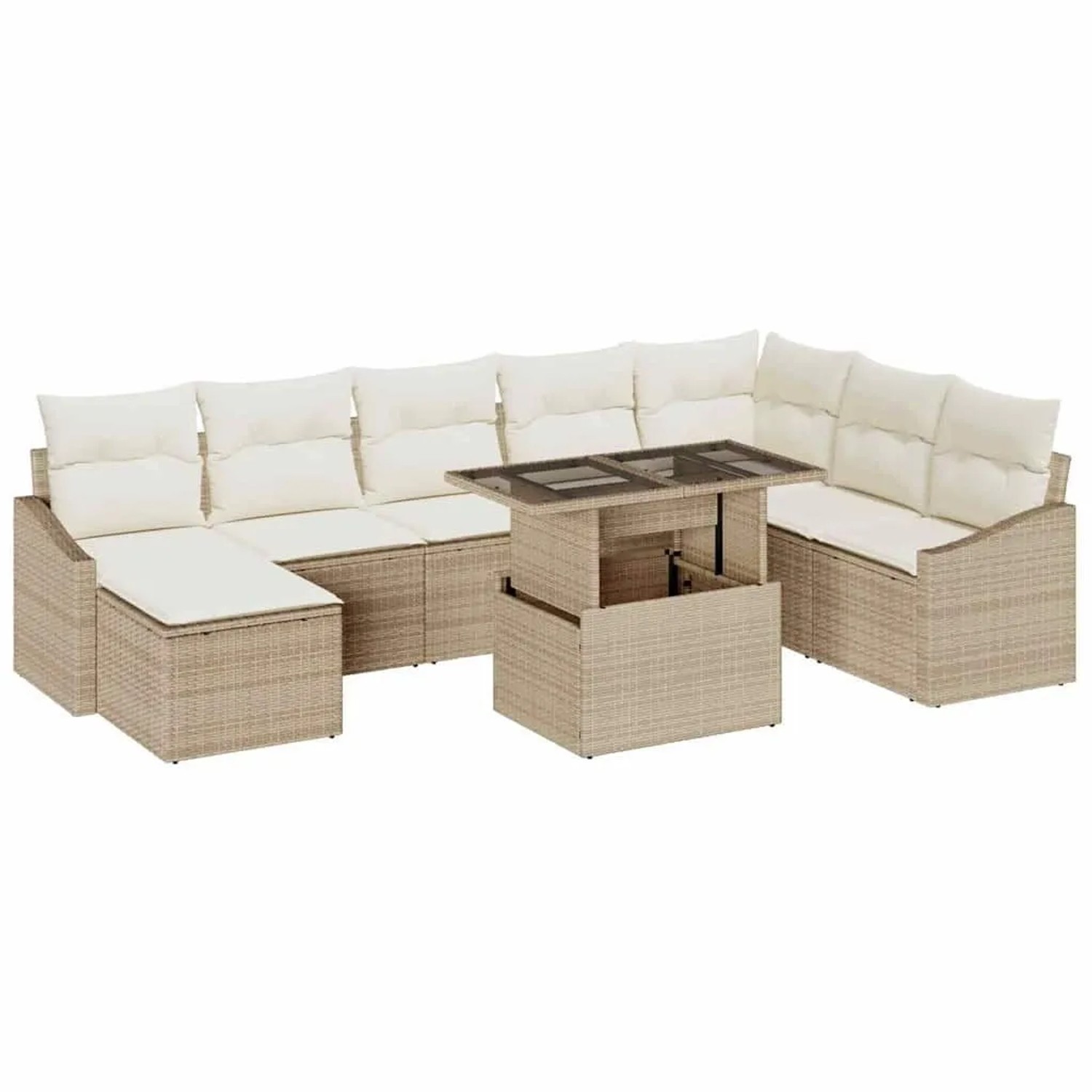vidaXL Sofa Set mit Kissen 9-Tlg Beige und Creme Poly-Rattan 3349057