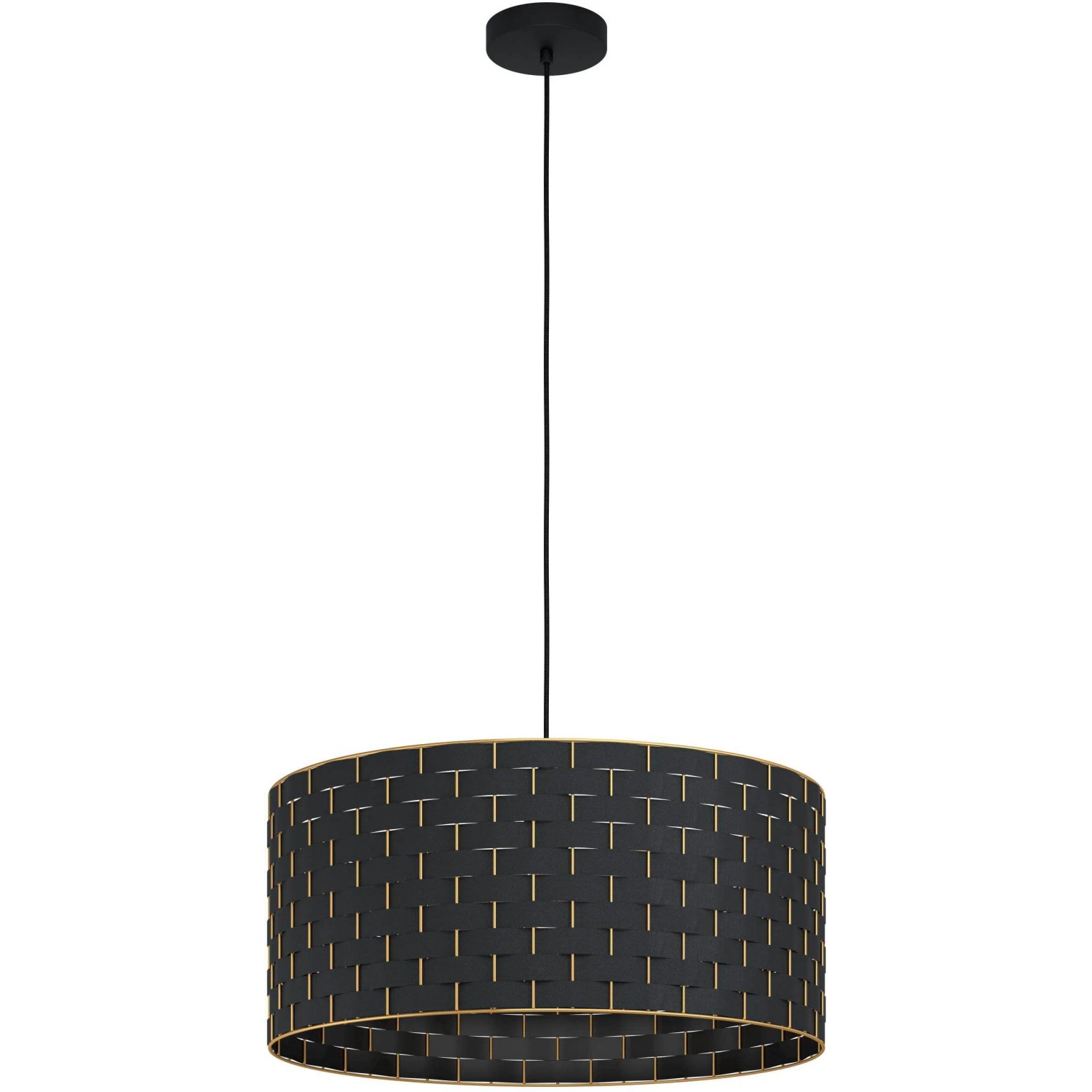Schwarze Eglo Hängeleuchte Marasales mit Messingdetails, Ø 55 cm. Moderne Pendelleuchte für Wohnräume.