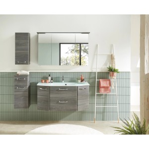 Pelipal Badmöbel-Set Quickset 328 Graphit, 145 cm, 4-teilig mit Glaswaschbecken und Spiegelschrank.