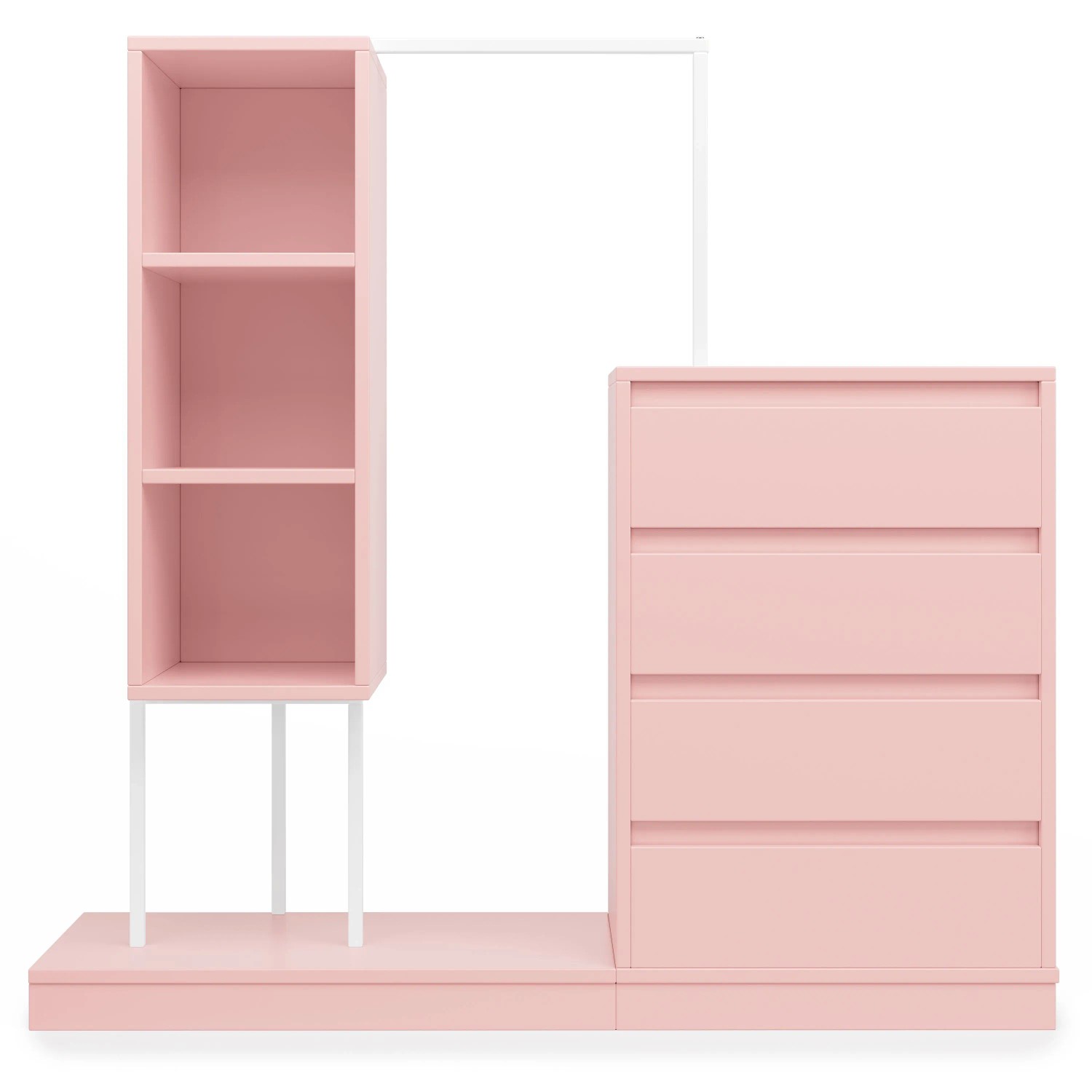 okwish Kleiderschrank mit Kleiderstange Schubladen Kinder 140x135x40cm Rosa