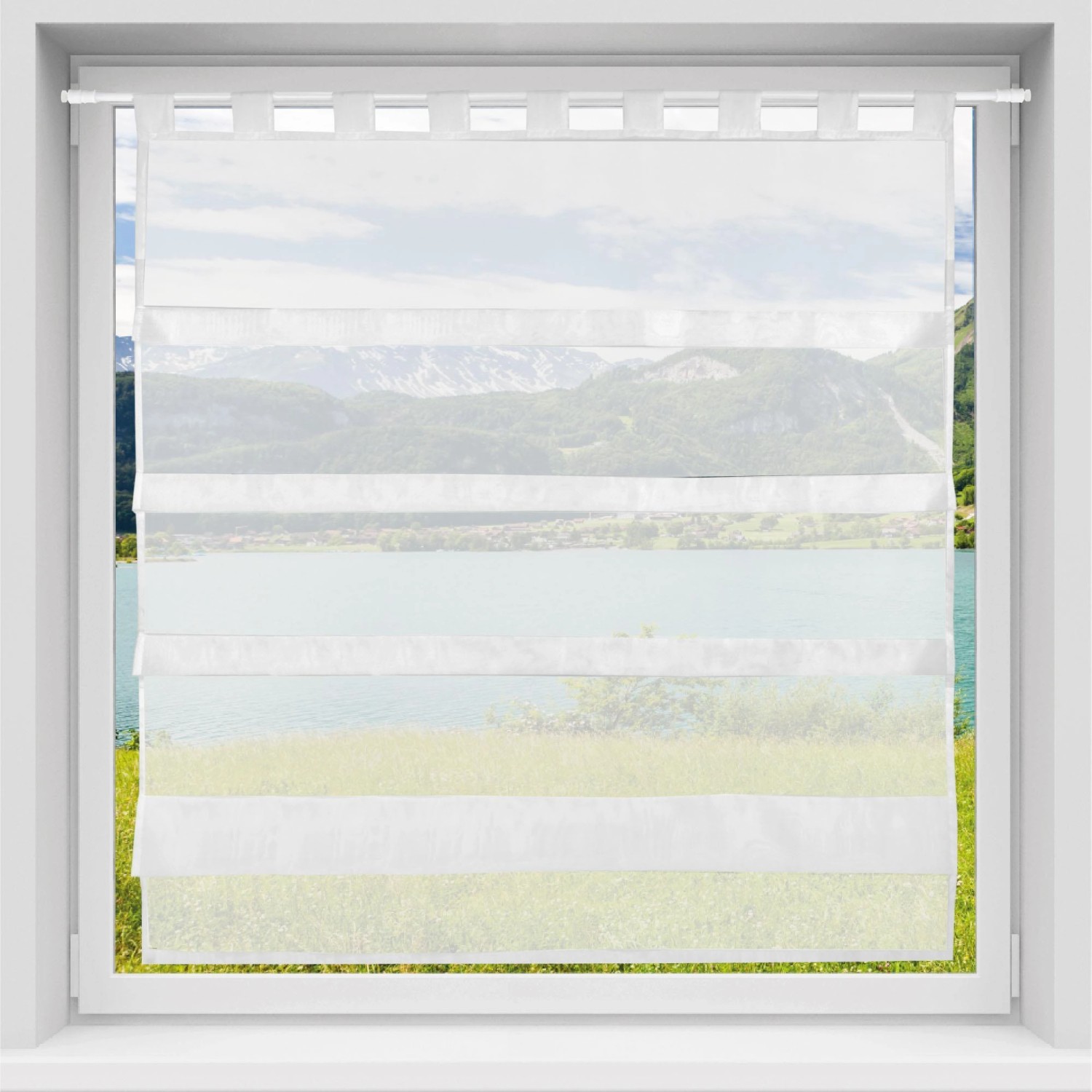 Weiße Bestlivings Sky Gardine mit Raffoptik und Schlaufen, 100x110 cm, Fenstervorhang.