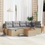 Beiges 7-teiliges vidaXL Garten-Sofa-Set aus Rattan mit Kissen und Stauraum.