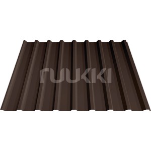 Detailaufnahme des dunkelbraunen Trapezblechdachs T20 für Holzbrüder Doppelcarport.
