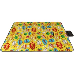 Gelbe Picknickdecke (80x120 cm) mit Comic-Fotodruck. Ideal für Picknick, Urlaub und unterwegs.