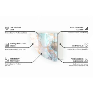 Tulup Glasbodenplatte für Kamin, Quartal, Marmormuster. Gehärtetes Glas, hitzebeständig, geschliffene Kanten, HD-Druck, Schutzfolie, leichte Reinigung.