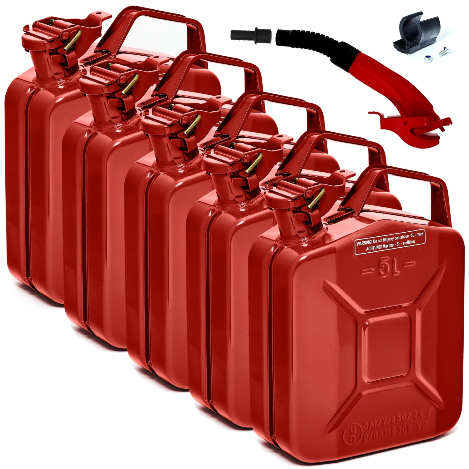BW Kraftstoffkanister Metall Benzinkanister 5x 5 Liter mit Ausgießer Rot RAL 3000 TÜV-geprüft und UN-Zulassung Made in E...