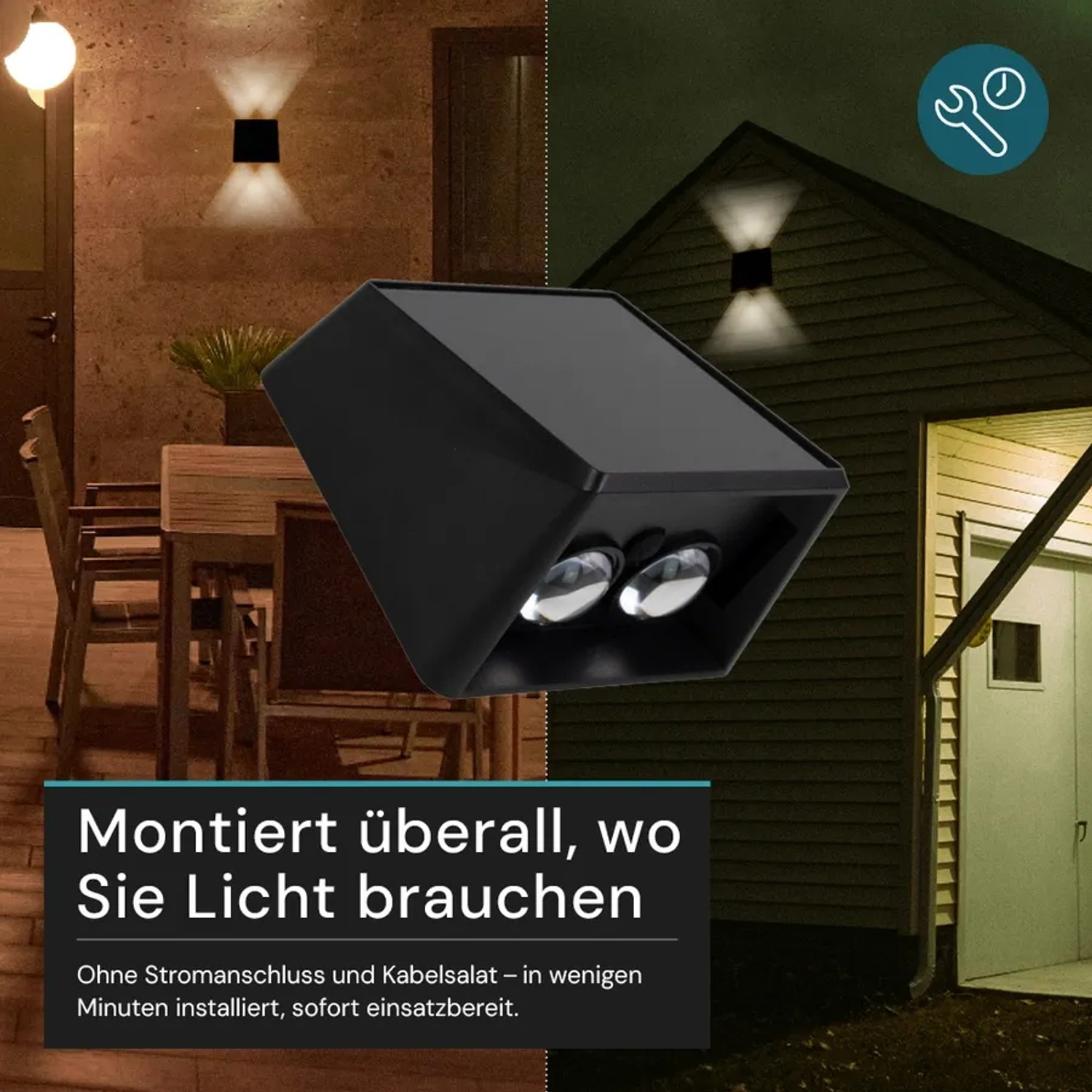 LUXULA Solar Wandleuchte 2-flammig Up/Down CCT Warm- Kaltweiß 3000-6500K Akku LED Außenleuchte Gartenbeleuchtung IP54 Wetterfest Schwarz_7