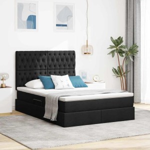 Schwarzes vidaXL Bett (140x190 cm) mit LED-Lichtleisten und Stoffbezug.