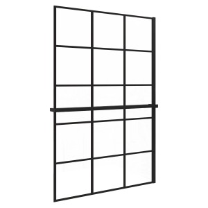 Schwarze AICA Walk In Duschwand 100x200cm mit Gitterdekor und Duschregal.