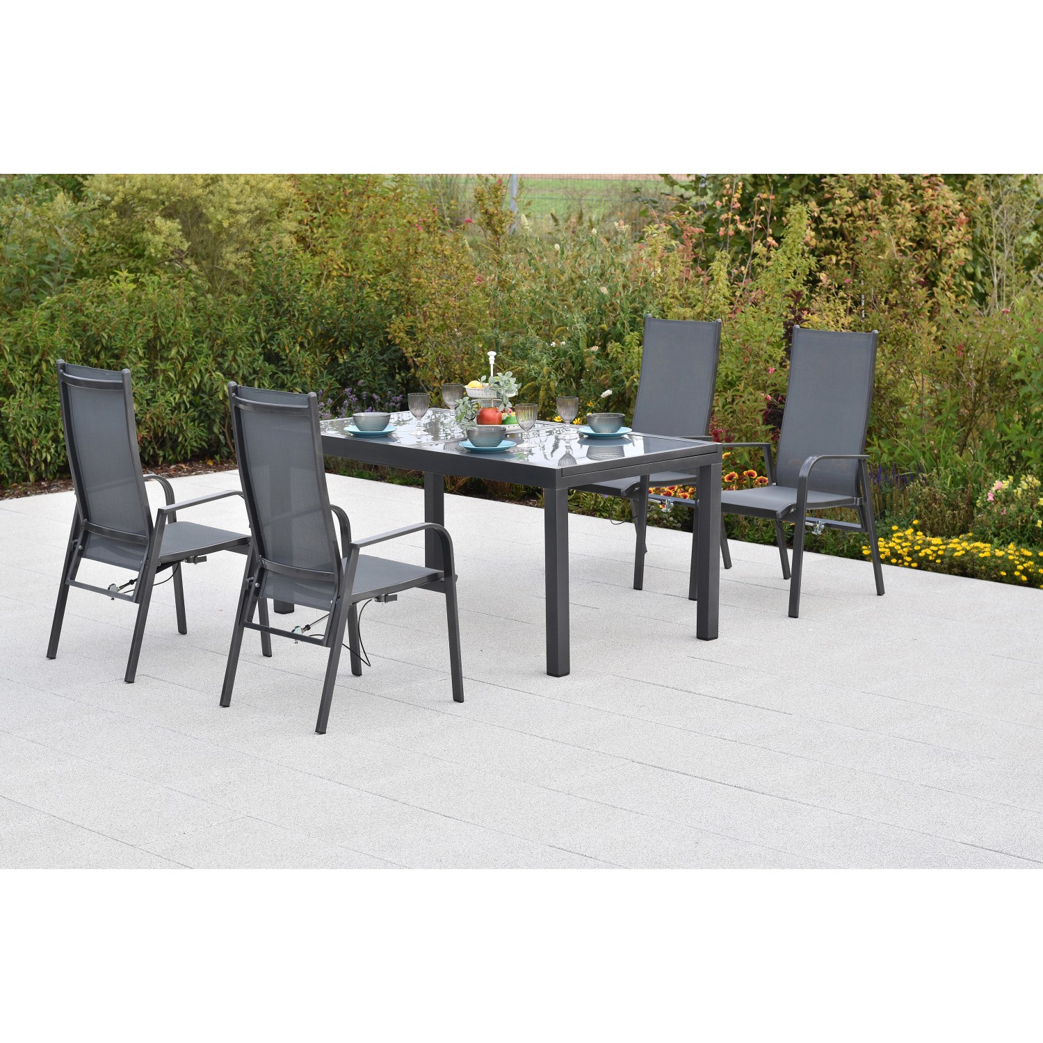 Merxx Alassio Set 5-tlg 4 Sessel Gasdruck Gartentisch Ausziehbar 150 (210) günstig online kaufen