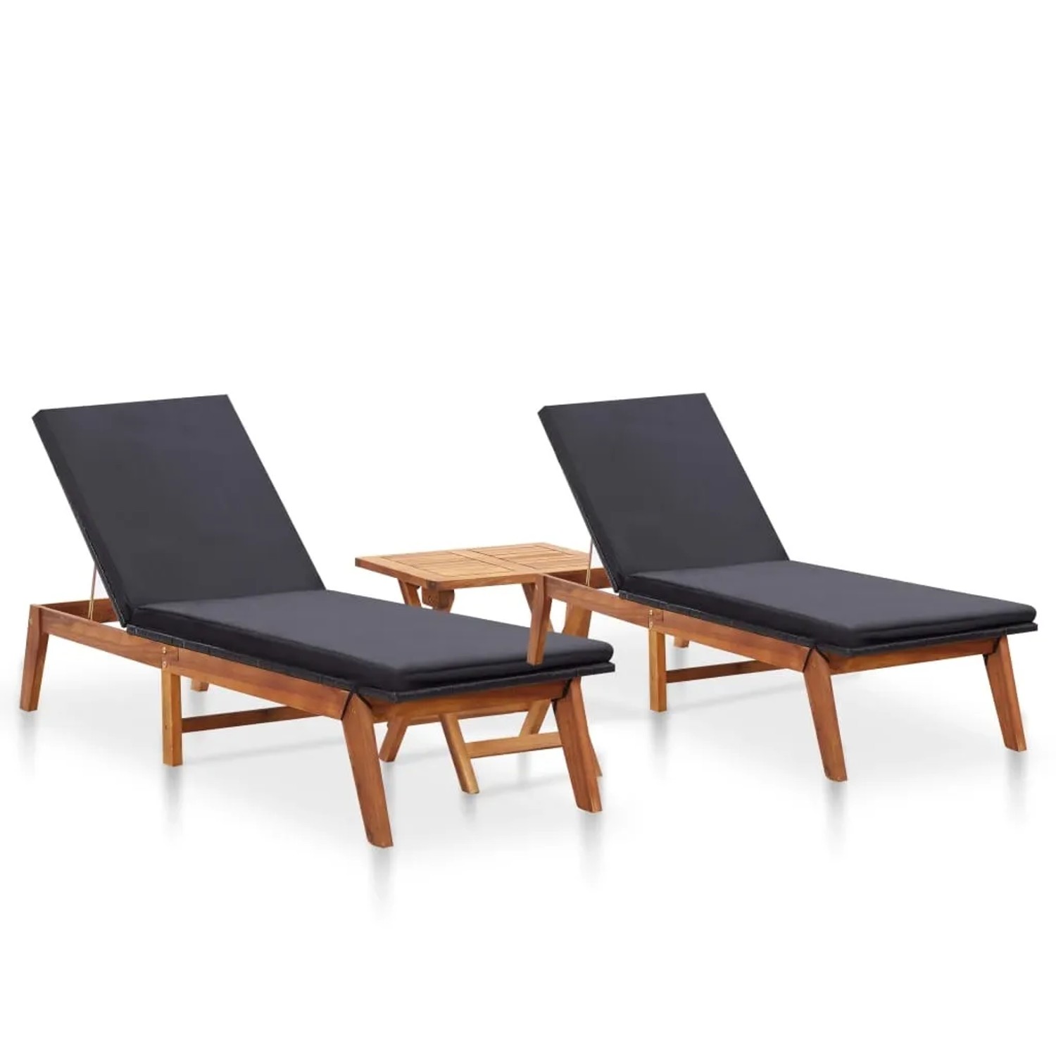 vidaXL Sonnenliegen 2 Stk mit Tisch Poly Rattan und Massivholz Akazie 3054501