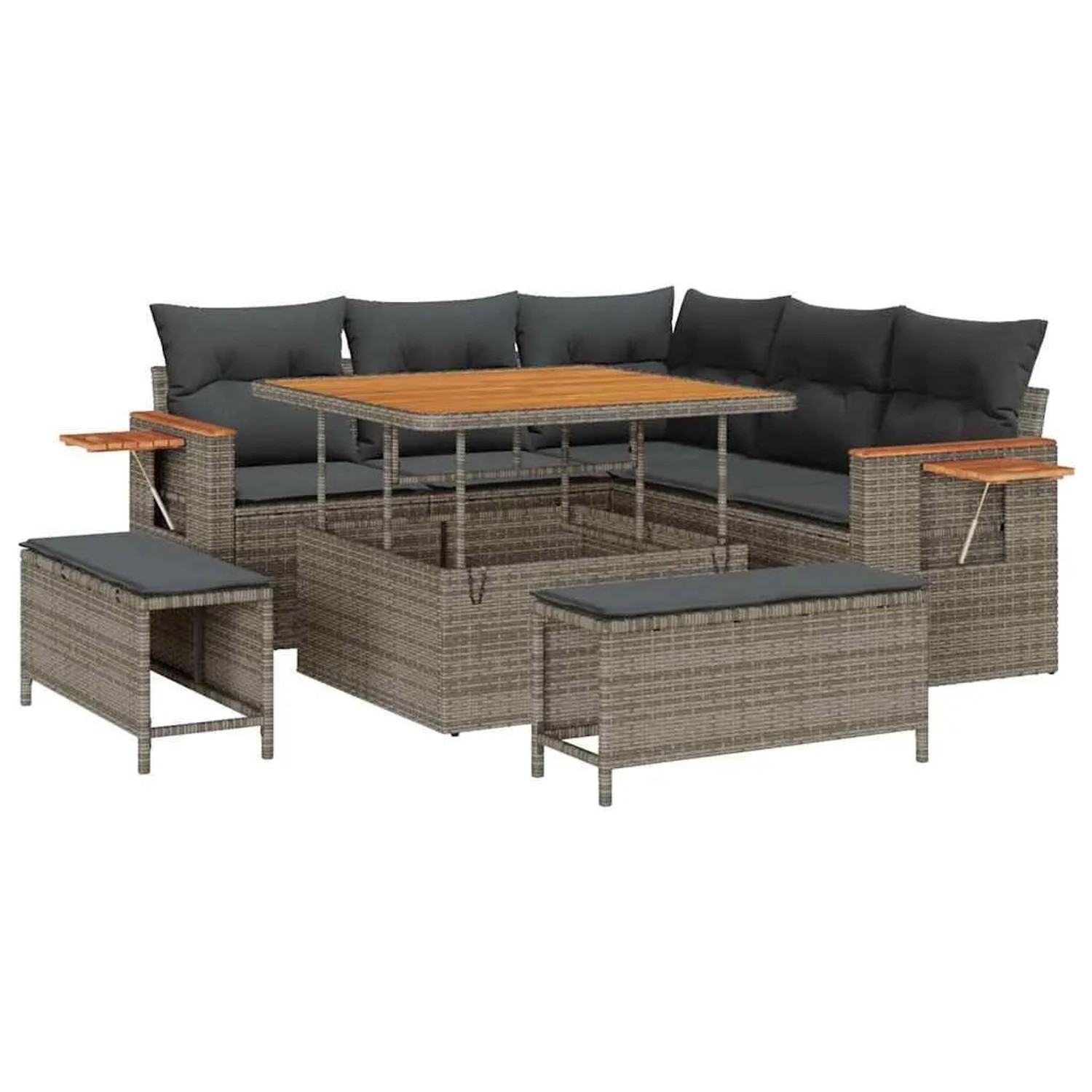 vidaXL Gartensofa-Set mit Kissen 9 Stk Grau Poly-Rattan 3365118