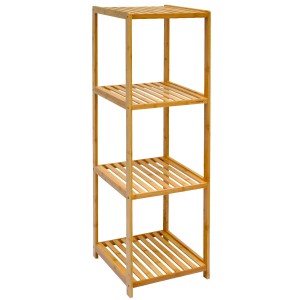 DuneDesign Badregal aus Bambus mit 4 Fächern, 38x39,5x124,5 cm. Bad-Standregal für mehr Stauraum.