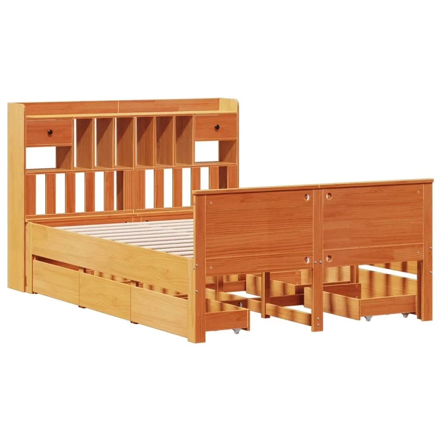 vidaXL Massivholzbett mit Regal ohne Matratze Wachsbraun 140x200 cm 3308923 günstig online kaufen