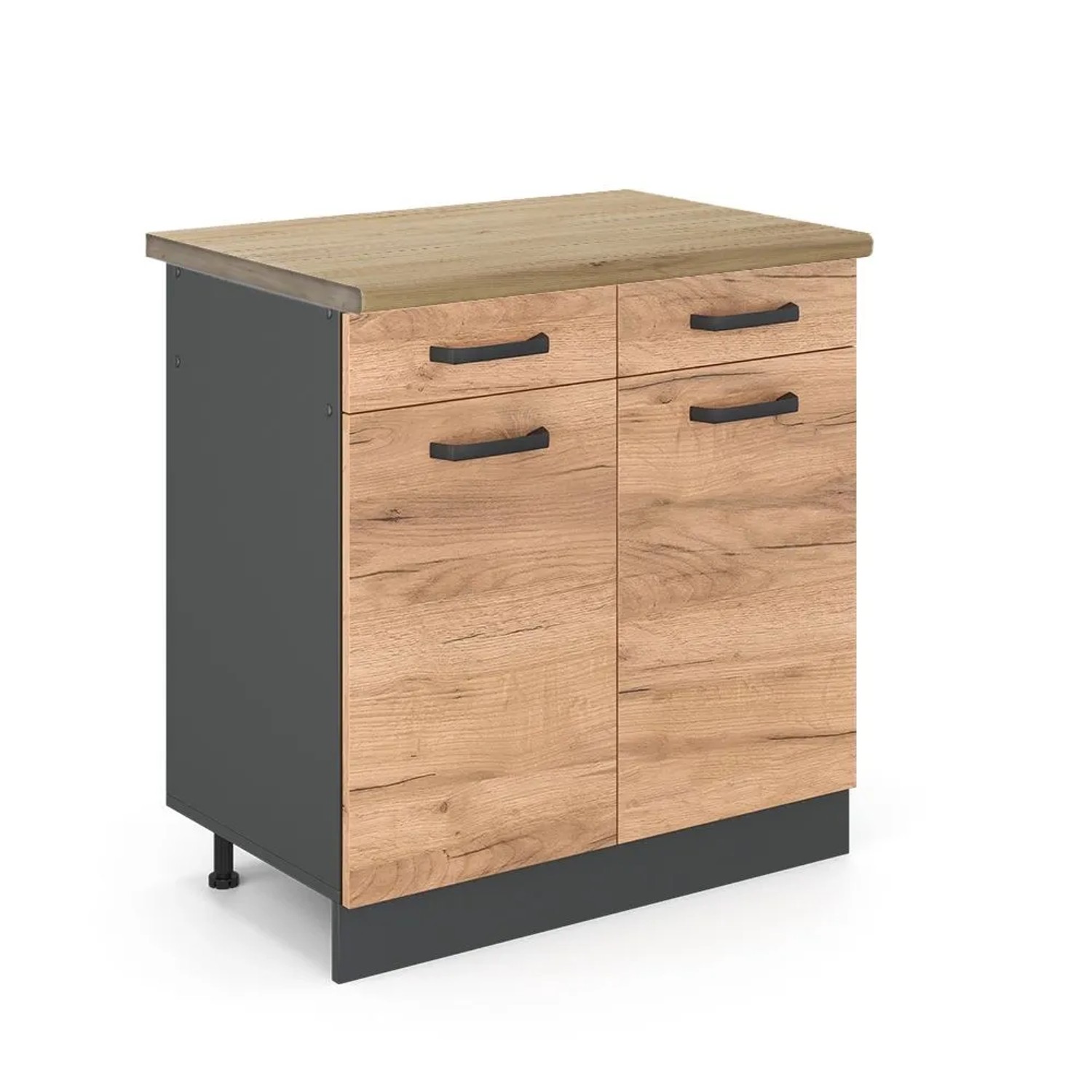 Vicco Küchenunterschrank R-Line Goldkraft Eiche Anthrazit 80 cm AP Eiche mit Anthrazit Korpus