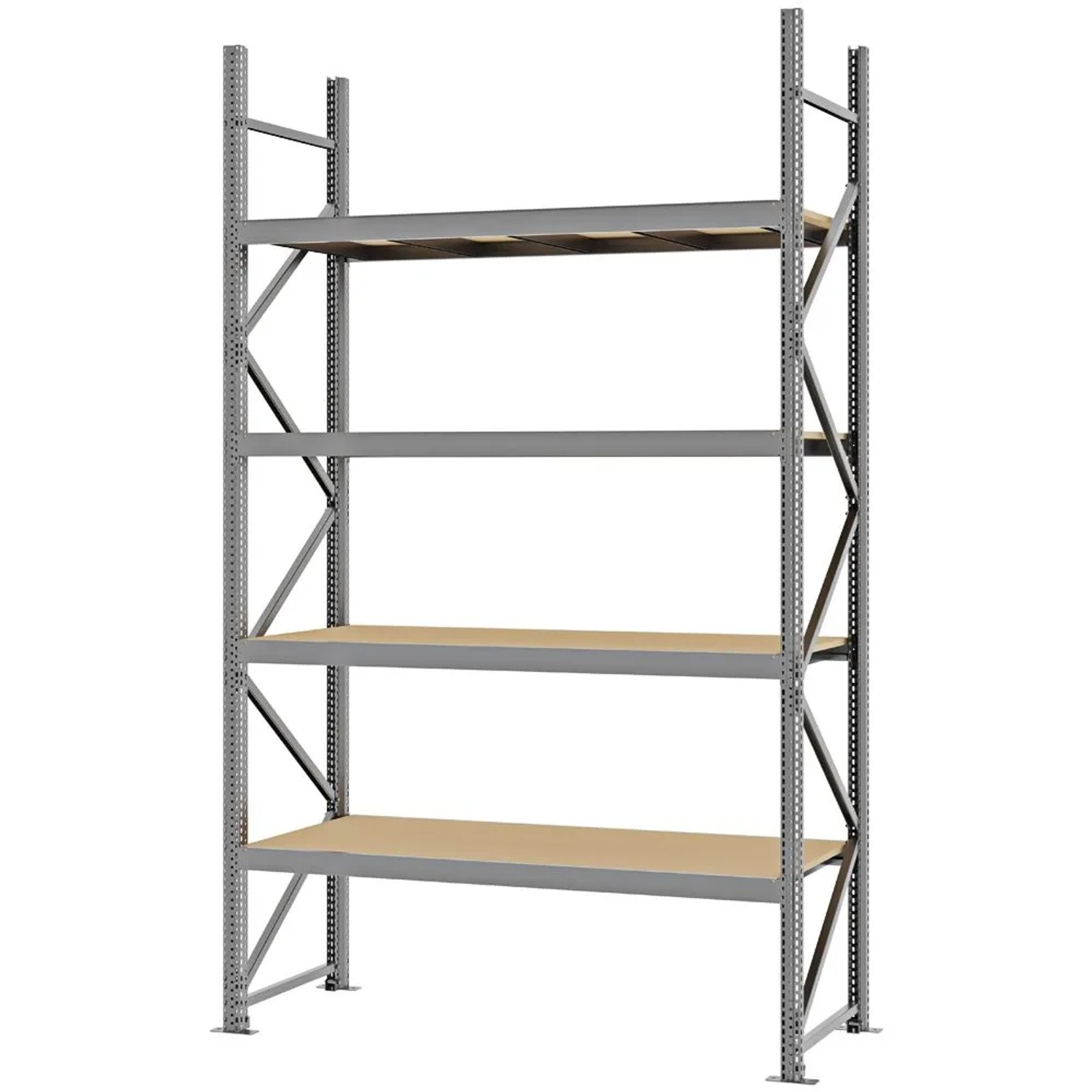 PROREGAL Weitspannregal Schraub-Stecksystem MAGNUS PRO Made In Germany Grundregal 300x175x60cm 4 Ebenen Spanplattenböden Fachlast 700kg Verzinkt