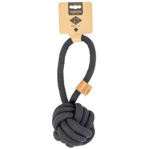 Schwarzes Ebi Hundespielzeug Harper Ball, 18,5 cm, aus Baumwolle mit Griff.