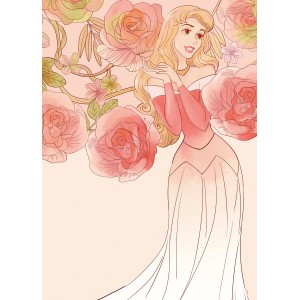 Komar Wandbild Sleeping Beauty Roses, 50x70 cm, mit Dornröschen und Rosen in zarten Farben.