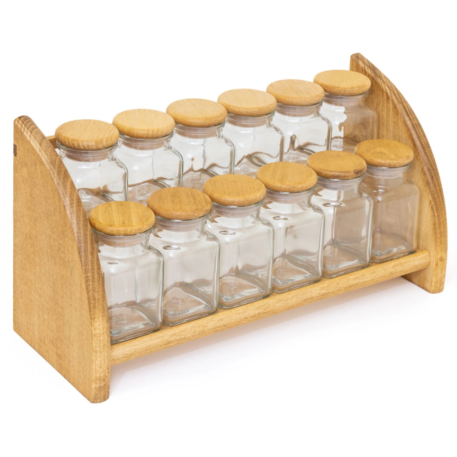 HolzFee Gewürzbord Holz mit 12 Glas-Gewürzdosen Gewürzregal Gewürzständer