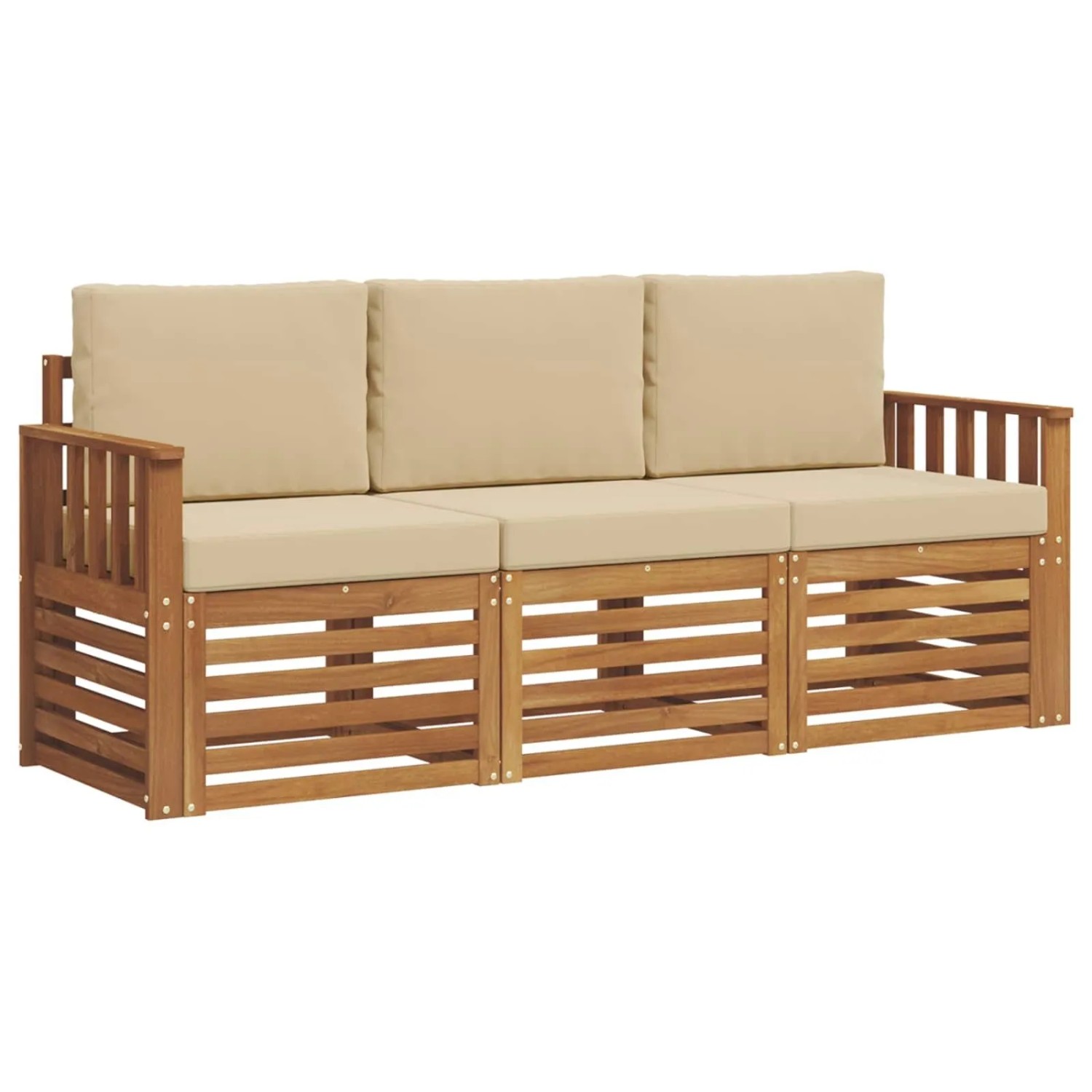vidaXL Sofagarnituren 3 Tlg Natur und Beige Massivholz Akazie 3374283