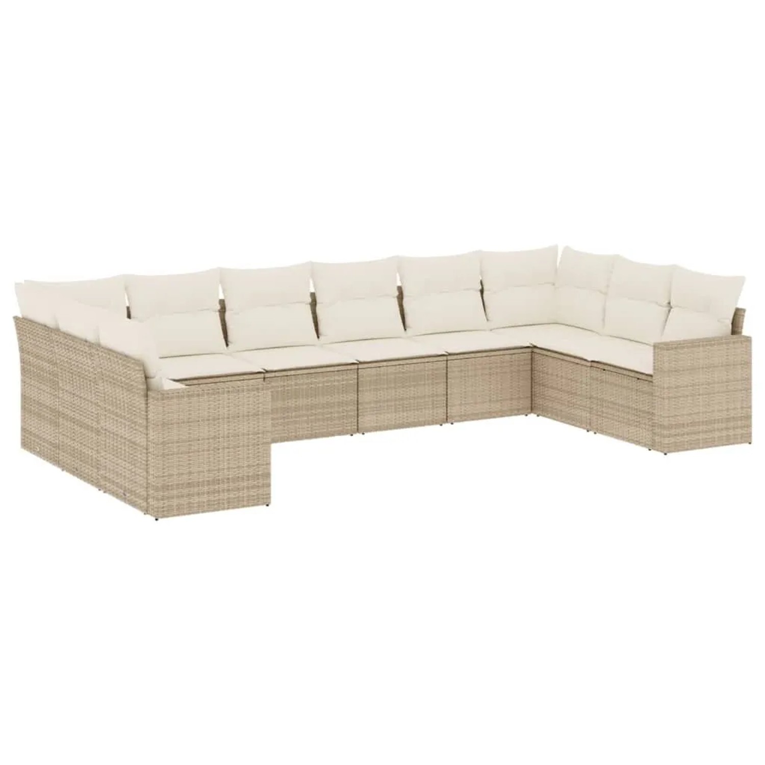 vidaXL 10-Tlg Garten-Sofagarnitur mit Kissen Beige Poly Rattan 3251805