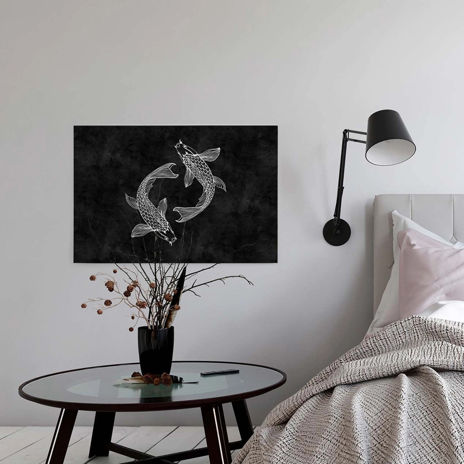 Bricoflor Fisch Leinwandbild In Schwarz Weiß Japan Bild Auf Leinwand Mit Koi Design Büro Und Schlafzimmer Wandbild Im Ta