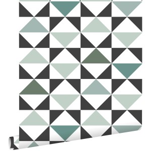 ESTAhome Tapete Grafische Dreiecke Weiß Schwarz Mintgrün Und Seegrün 53 Cm X 1005 Cm 139096