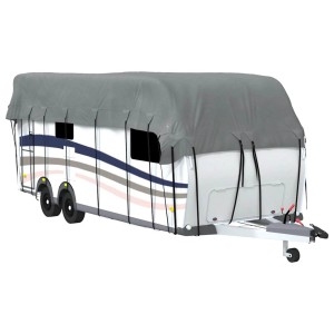 Graue vidaXL Dachplane auf Wohnwagen (700x300 cm) zum Schutz vor Frost und Witterung.