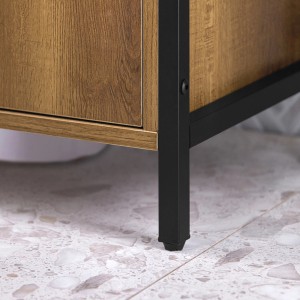 Detailaufnahme: SoBuy Waschbeckenunterschrank BZR63-II-PF, braunes Holz, schwarzes Metallgestell.
